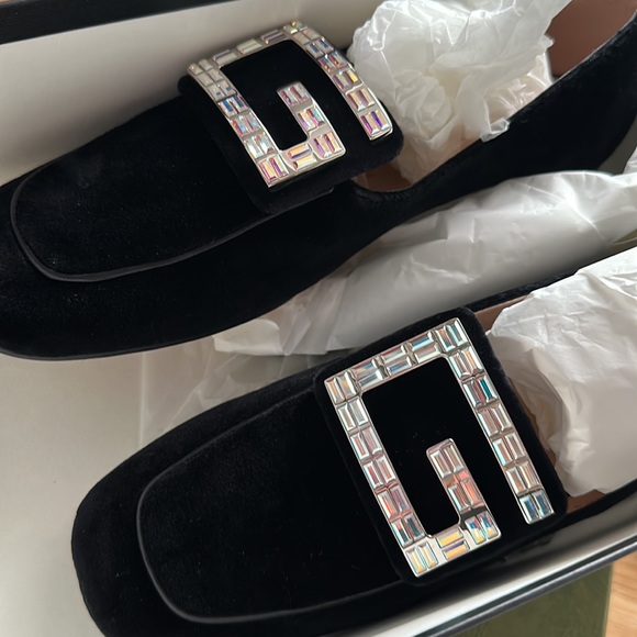 - Gucci Softy Velvet Crystal G Loafer Mocassin 39 Black - Picture 1 of 16